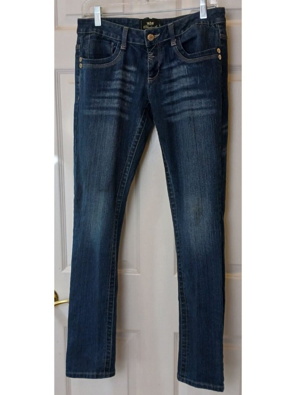 Akademiks Womens Sz 8 Embellished Skinny Jeans Sequin Back Pockets Dark Wash *N3 - Picture 3 of 15